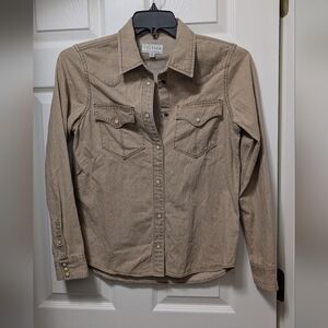 Tecovas Denim Pearl Snap Denim Shirt Coriander Tan Brown Size XS Western